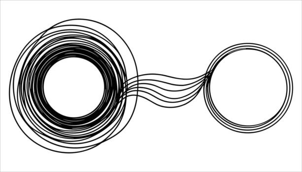 Black concentric circles and wavy lines on a white background abstract graphic vector