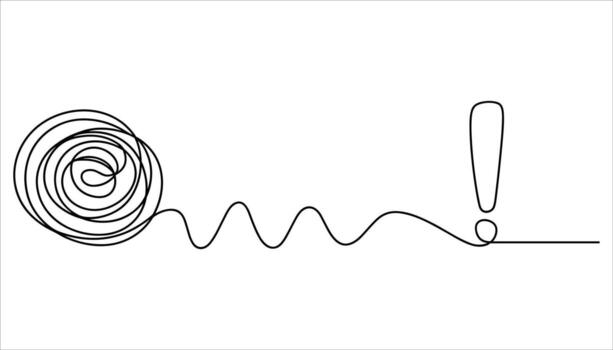 negro soltero línea dibujo de un enredado lío transicion dentro un exclamación marca en blanco antecedentes vector