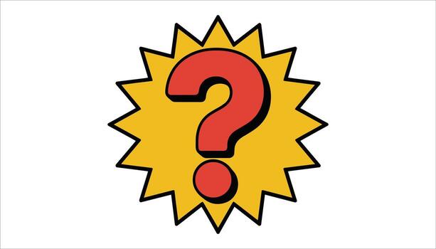 Red question mark symbol on a jagged yellow starburst shape with black outline on white background vector