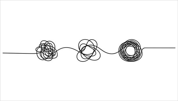 negro enredado línea en blanco antecedentes demostración progresión desde caos a orden Confusión vector