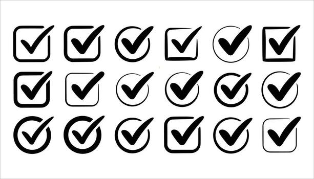 Collection of black checkmarks inside squares and circles on a white background check mark checklist vector