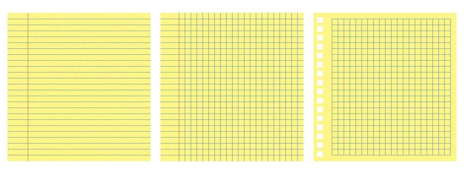 Yellow sheet of notepad paper, office and school supply illustration. Template for memo and notes. vector