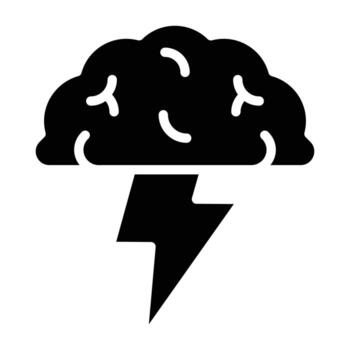 Solid black illustration of a brain with lightning bolt symbolizing creativity and innovation. Ideal for idea or design projects. vector