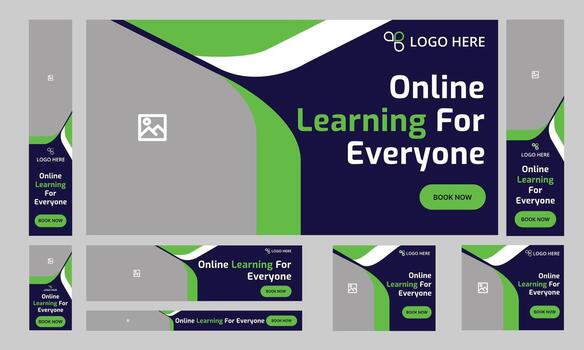 Online education web set banner design for social media post, daily learning web bundle banner design, editable eps 10 file format vector