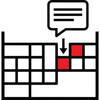 A calendar with a speech bubble and a red square vector