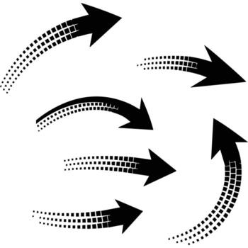 Set of dynamic black arrows with dotted trails showing direction and movement vector