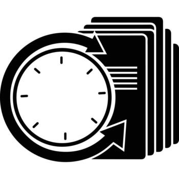 un reloj y un apilar de libros con un reloj icono vector
