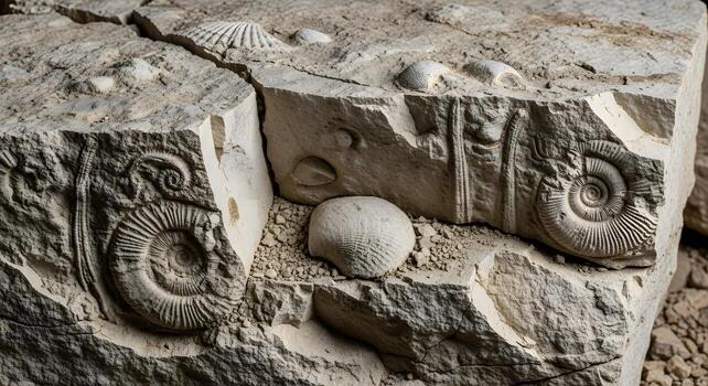 Ancient fossils embedded in stone provide a glimpse into prehistoric life photo