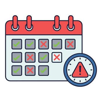 Calendar with marked days and a clock showing an urgent warning symbol for deadlines and time management vector