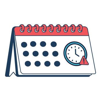 Desk calendar with a clock showing time and an alert symbol indicating an urgent deadline or appointment vector