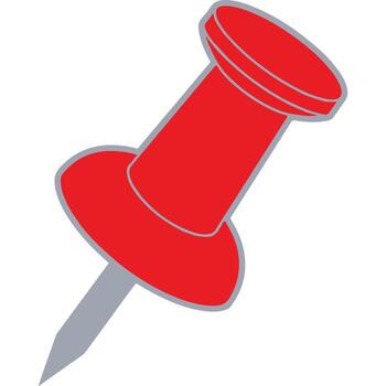 Bright red thumbtack pushing through a surface with a sharp metal pin vector