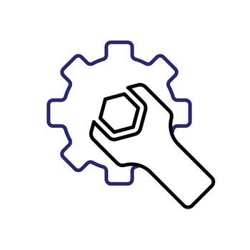 mechanic icon. management. gear with gear key on white background. Automatic, optimization, ease. Outline design style vector