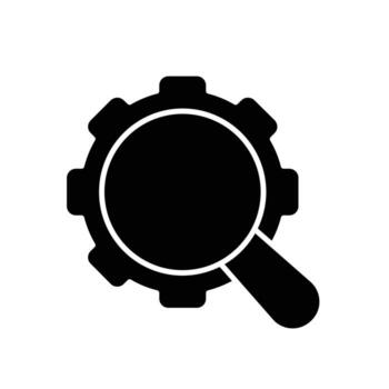 seo icon. management. magnifying glass with gear, on a white background. Automatic, optimization, ease. Flat design style vector