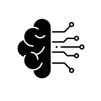 machine learning icon. management. brain with trace on white background. Automatic, optimization, ease. Flat design style vector