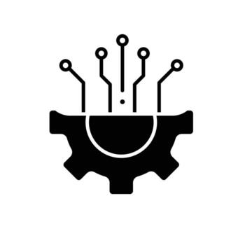 machine learning icon. management. artificial intelligence. gear with trace. Automatic, optimization, ease. Flat design style vector
