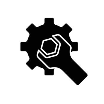 mechanic icon. management. gear with gear key on white background. Automatic, optimization, ease. Flat design style vector