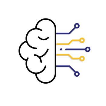 machine learning icon. management. brain with trace on white background. Automatic, optimization, ease. Mixed design style vector