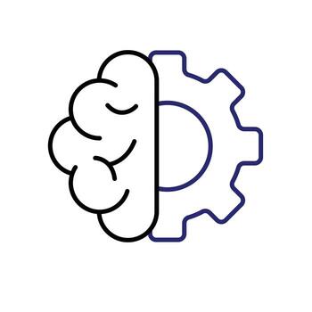 machine learning icon. management. combination of gear and brain. Automatic, optimization, ease. Outline design style vector