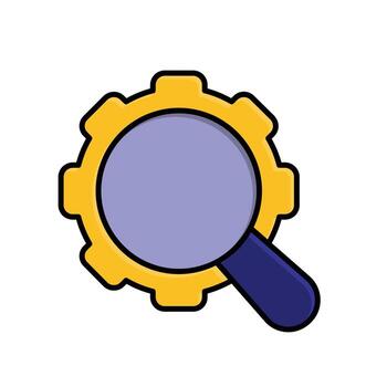 seo icon. management. magnifying glass with gear, on a white background. Automatic, optimization, ease. isometric design style vector