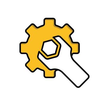 mechanic icon. management. gear with gear key on white background. Automatic, optimization, ease. Mixed design style vector