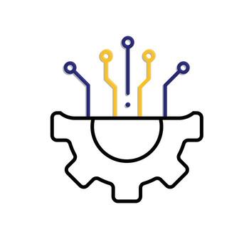 machine learning icon. management. artificial intelligence. gear with trace. Automatic, optimization, ease. Mixed design style vector