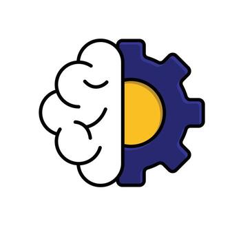 machine learning icon. management. combination of gear and brain. Automatic, optimization, ease. Mixed design style vector
