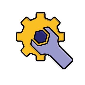 mechanic icon. management. gear with gear key on white background. Automatic, optimization, ease. isometric design style vector