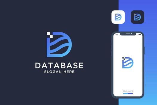 database icon combine with letter d logo design. vector