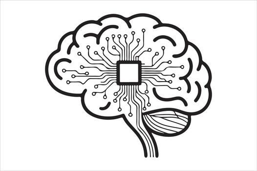 artificial inteligencia cerebro chip tecnología concepto silueta un blanco antecedentes vector