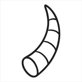 Curved horn with segmented texture simple line art silhouette a white background vector