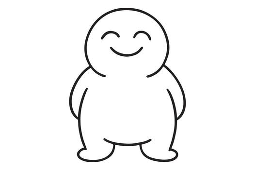 Happy blob character simple line drawing silhouette a white background vector