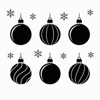 A set of six simplistic black Christmas ornaments are arranged in two rows. vector