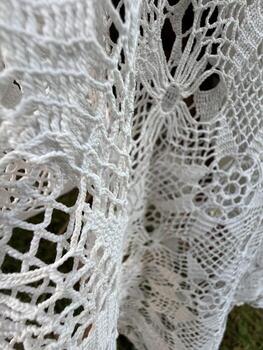 White lace fabric showcasing intricate patterns and textures for elegant textile background photo