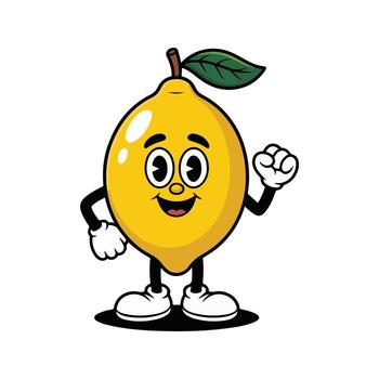 un limón personaje con un puño arriba y un verde hoja vector