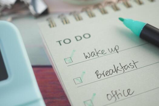 Task list with morning routine for a productive day photo