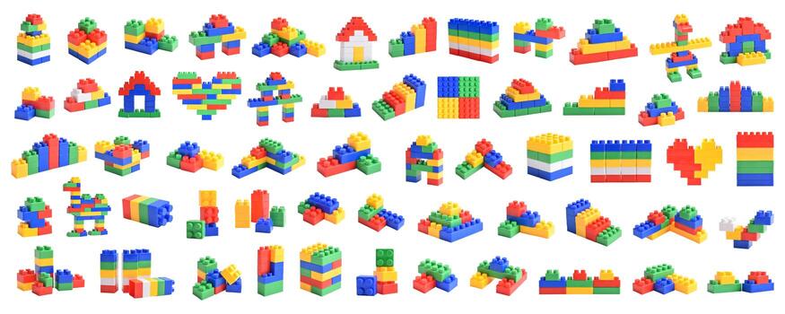 Diverse Collection of Colorful Building Blocks and Toy Structures. photo