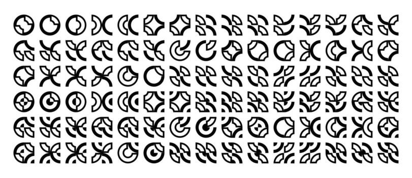 Outline circle memphis curve pattern icon set vector