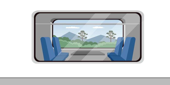 Scenic View from a Train Window. Traveling by Train. Train Cabin Seat with Window View. Window train from outside. vector