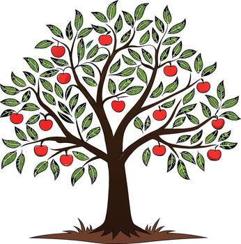 Apple Tree with Fresh Red Fruits Available on EPS File vector