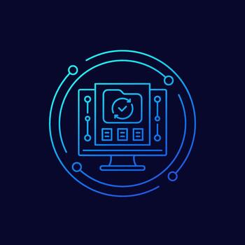 data recovery icon with folder and computer, linear design vector