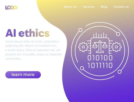 AI ethics, ethical artificial intelligence banner, website template with line icon vector