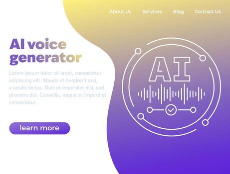 AI voice generator banner, website template with line icon vector