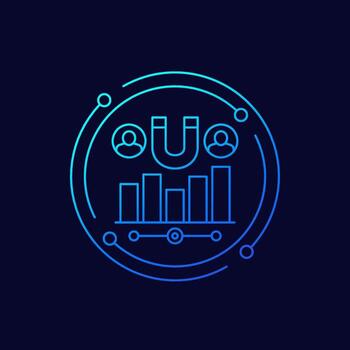 customer retention metrics icon with a magnet, linear design vector