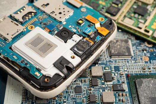 Repairing and upgrade circuit mainboard of notebook, electronic, computer technology. photo