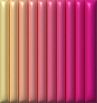 An abstract background with vertical glossy cushion panels that transition in a gradient from yellow to hot pink. 3D rendering illustration. photo