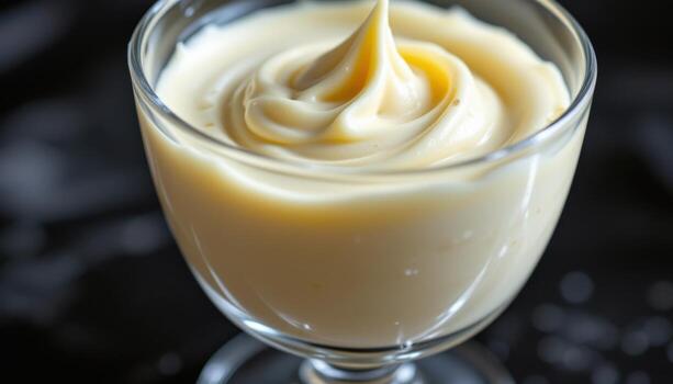 un vaso taza conteniendo mousse destellos suavemente, sus superficie detalle mejorado por preciso, difundido iluminación. foto