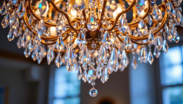 Crystal chandeliers radiate ambient glow, each prism refracting the light into a kaleidoscope of subtle hues. photo