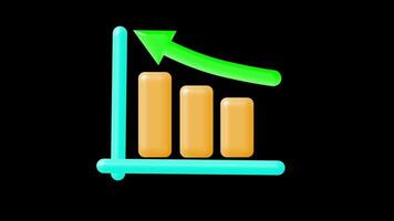3D bar chart icon with an upward-pointing green arrow. The orange and blue graph symbol gently bounces in a seamless loop. Cartoon style animation on a transparent background. video