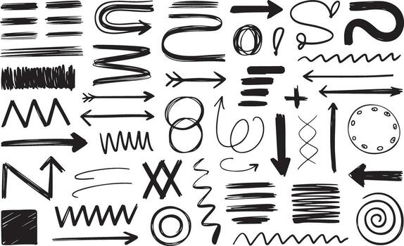 Hand Drawn Arrows Doodle Scribble Artistic Marks Pointer Direction Element Set vector