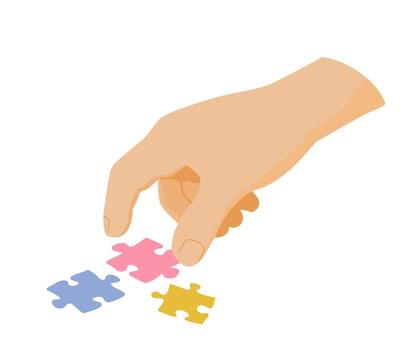 Teamwork concept. Team connecting puzzle. Symbol of Cooperation, partnership. Business strategy metaphor. Puzzle hold in hands vector